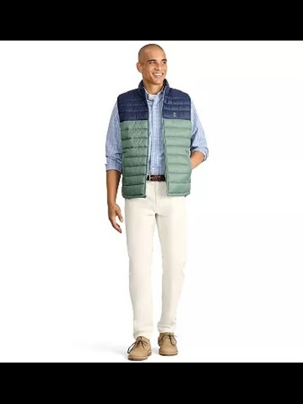 Izod Two-Tone Navy and Sage Quilted Wind Resistant Puffer Vest Men's Medium
